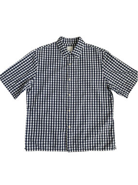 Sandro Paris Shirt Mens Small Gingham Blue White Cotton Short Sleeve
